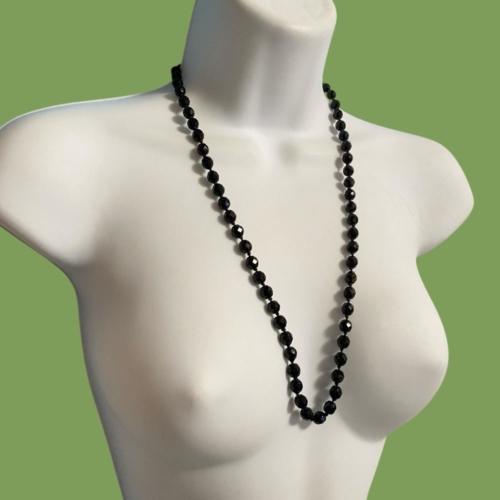 Jet Black Glass Beads Vintage Made In Austria